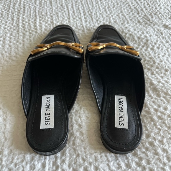 Steve Madden Black Leather Mules with Gold Detail - Picture 5 of 7